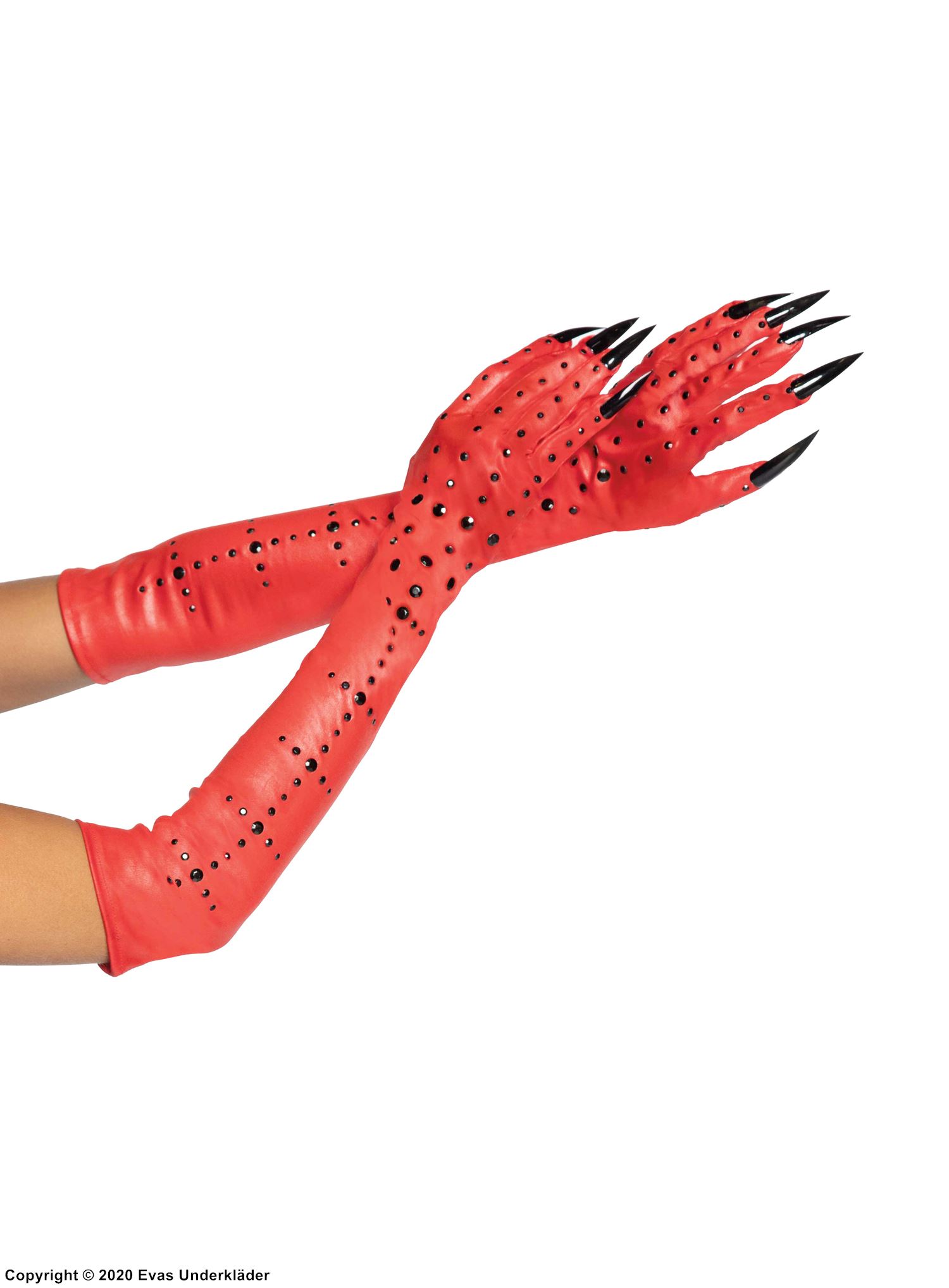 Female demon, costume gloves, rhinestones, claws